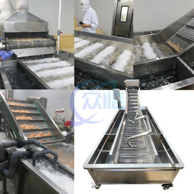 Buen precio Máquina de refrigeración de agua de circulación de camarón de blanqueo por vapor Máquina de refrigeración de agua de camarón calentada en línea