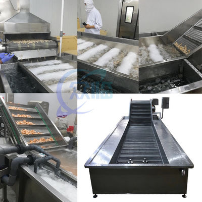 Buen precio Máquina de refrigeración de agua helada de camarones cocidos calentados Máquina de limpieza de agua fría de camarones en línea