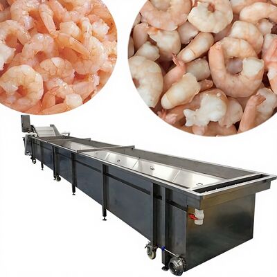 Buen precio Máquina automática de corte de procesamiento de pescado comercial ISO 2.2KW con engranaje y bomba Máquina de cocción de camarón anticorrosión en línea