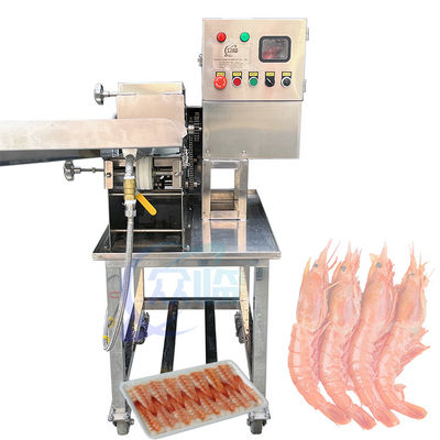 Buen precio Eficiente línea de producción de camarón cocido máquina de corte de barriga de camarón en línea