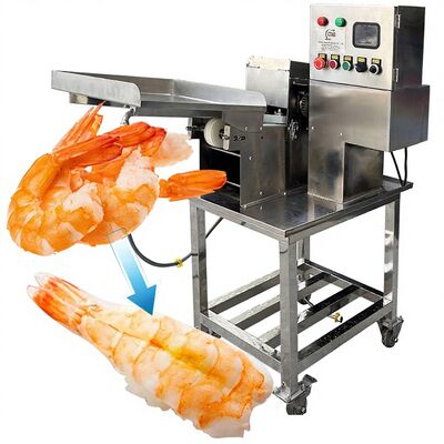 Buen precio Máquina de corte de camarón de sushi para mariscos y camarón cortador de barriga de camarón 0.4KW camarón de vuelta máquina de corte 50-70pcs/Min Sushi EBI cortador en línea