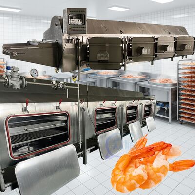 Buen precio Máquina de cocción de vapor de ahorro de energía para procesamiento de mariscos el más nuevo túnel de cocción automática 3.7kw línea de cocción de camarón en línea
