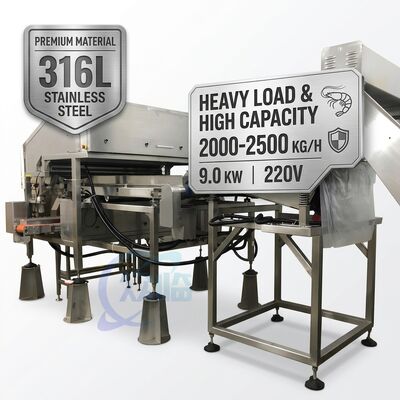 Buen precio Máquina comercial para descabezar camarones SUS304 800-1000KG 11.7KW 380V para fábrica de mariscos en línea